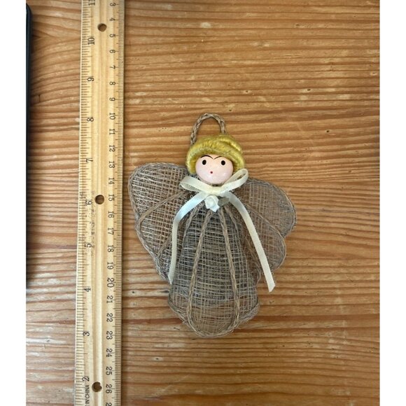 Vintage Handcrafted Burlap Wire Angel Christmas Ornament - Picture 3 of 3